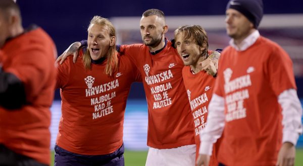 21.11.2023., stadion Maksimir, Zagreb - Kvalifikacije za UEFA Euro 2024, skupina D, Hrvatska - Armenija. Domagoj Vida, Marcelo Brozovic, Luka Modric Photo: Luka Stanzl/PIXSELL