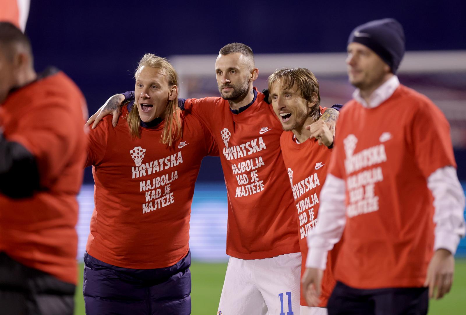 21.11.2023., stadion Maksimir, Zagreb - Kvalifikacije za UEFA Euro 2024, skupina D, Hrvatska - Armenija. Domagoj Vida, Marcelo Brozovic, Luka Modric Photo: Luka Stanzl/PIXSELL