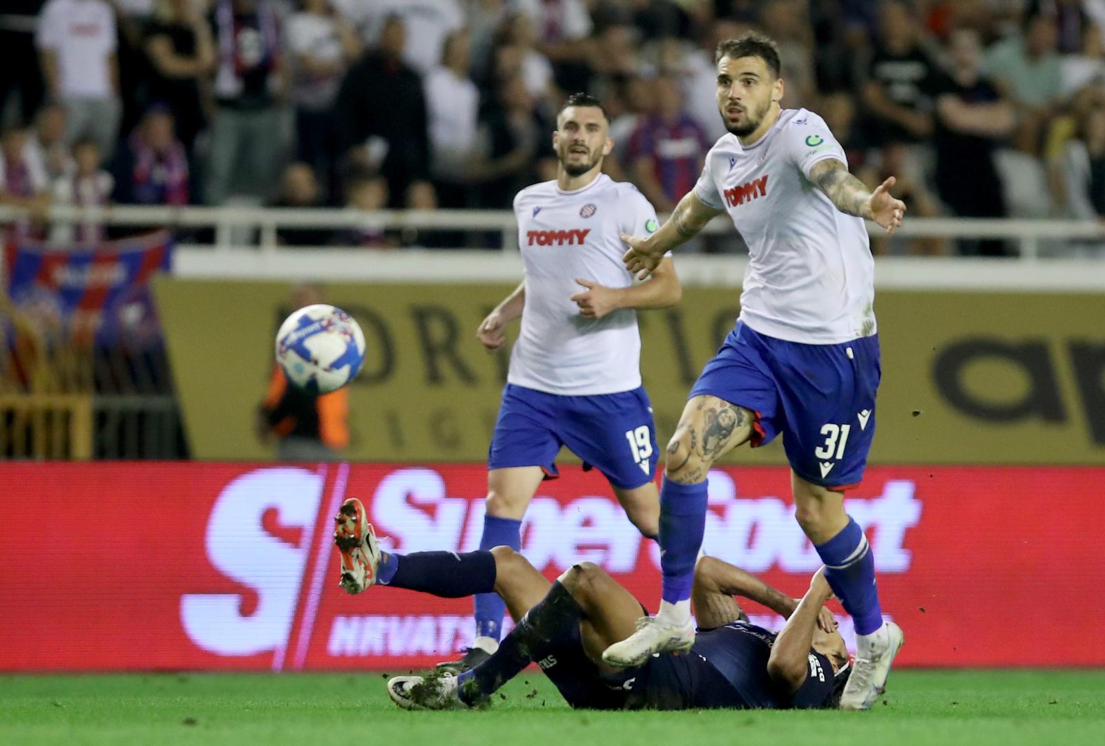 22.10.2023., Split - SuperSport Prva Hrvatska nogometna liga, 12. kolo, HNK Hajduk - NK Osijek. Zvonimir Sarlija, Ramon Mierez Photo: Zvonimir Barisin/PIXSELL