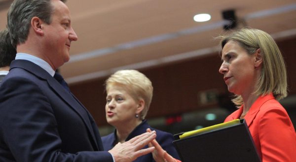 28.06.2016., Bruxselles - Sastanak Europskog vijeca, prvi summit EU nakon referenduma na kojem je odluceno da ce Velika Britanija izaci iz Europske unije. David Cameron, Federica Mogherini. rPhoto: Tomislav Krasnec/PIXSELL
