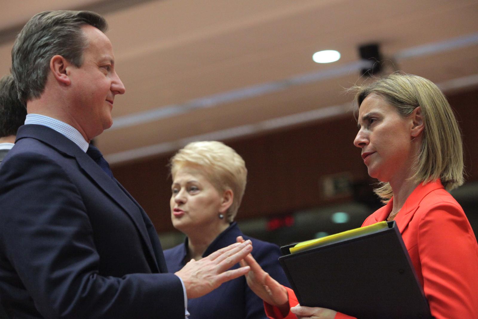 28.06.2016., Bruxselles - Sastanak Europskog vijeca, prvi summit EU nakon referenduma na kojem je odluceno da ce Velika Britanija izaci iz Europske unije. David Cameron, Federica Mogherini. rPhoto: Tomislav Krasnec/PIXSELL