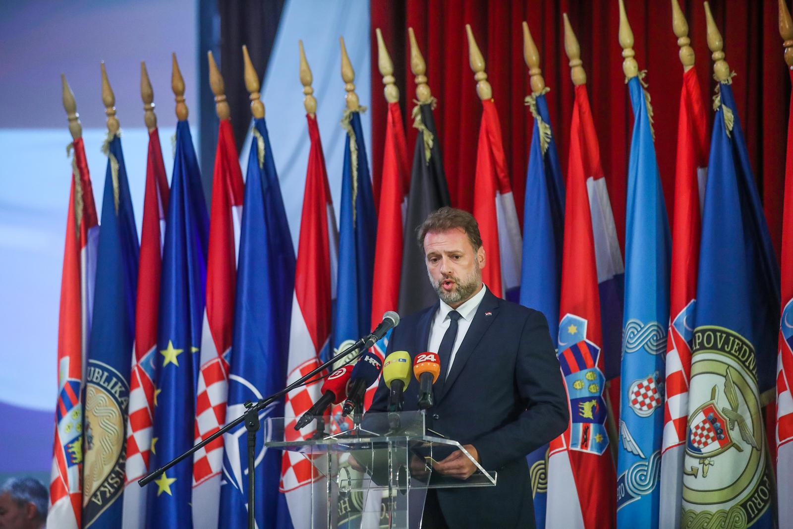 29.09.2023.., Zagreb - U Ministarstvu obrane odrzano svecano obiljezavanje 32. obljetnice ustrojavanja Dana Glavnog stozera OSRH. Izmedju ostalih sudjelovali su predsjednik Republike Zoran Milanovic, ministar obrane Mario Banozic, nacelnik glavnog stozera  OSRH Robert Hranj.   Photo: Slavko Midzor/PIXSELL