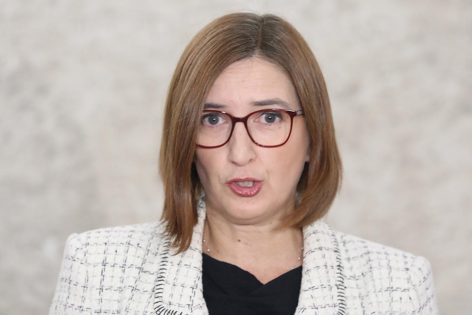 30.11.2023., Zagreb - Na konferenciji za medije odrzanoj u Saboru o preuzimanju Fortenove i drugim  aktualnim temama unutarnje politike govorila je Marijana Puljak.
 Photo: Patrik Macek/PIXSELL