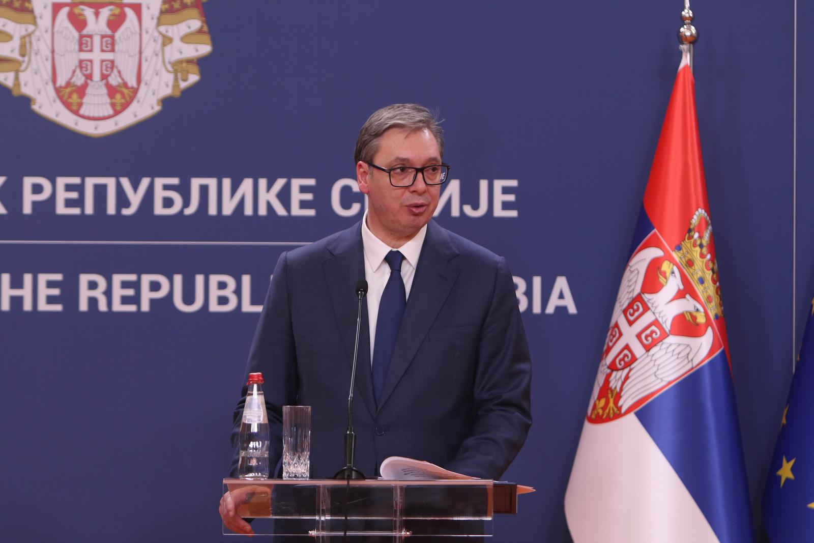 31, October, 2023, Belgrade - Statements for the media after the meeting between the President of the Republic of Serbia, Aleksandar Vucic, and the President of the European Commission, Ursula von der Leyen. Aleksandar Vucic. Photo: M.K./ATAImages

31, oktobar, 2023, Beograd - Izjave za medije nakon sastanka predsednika Republike Srbije Aleksandra Vucica i predsednice Evropske komisije Ursule fon der Lajen. Photo: M.K./ATAImages Photo: Milos Tesic/ATAImages/PIXSELL