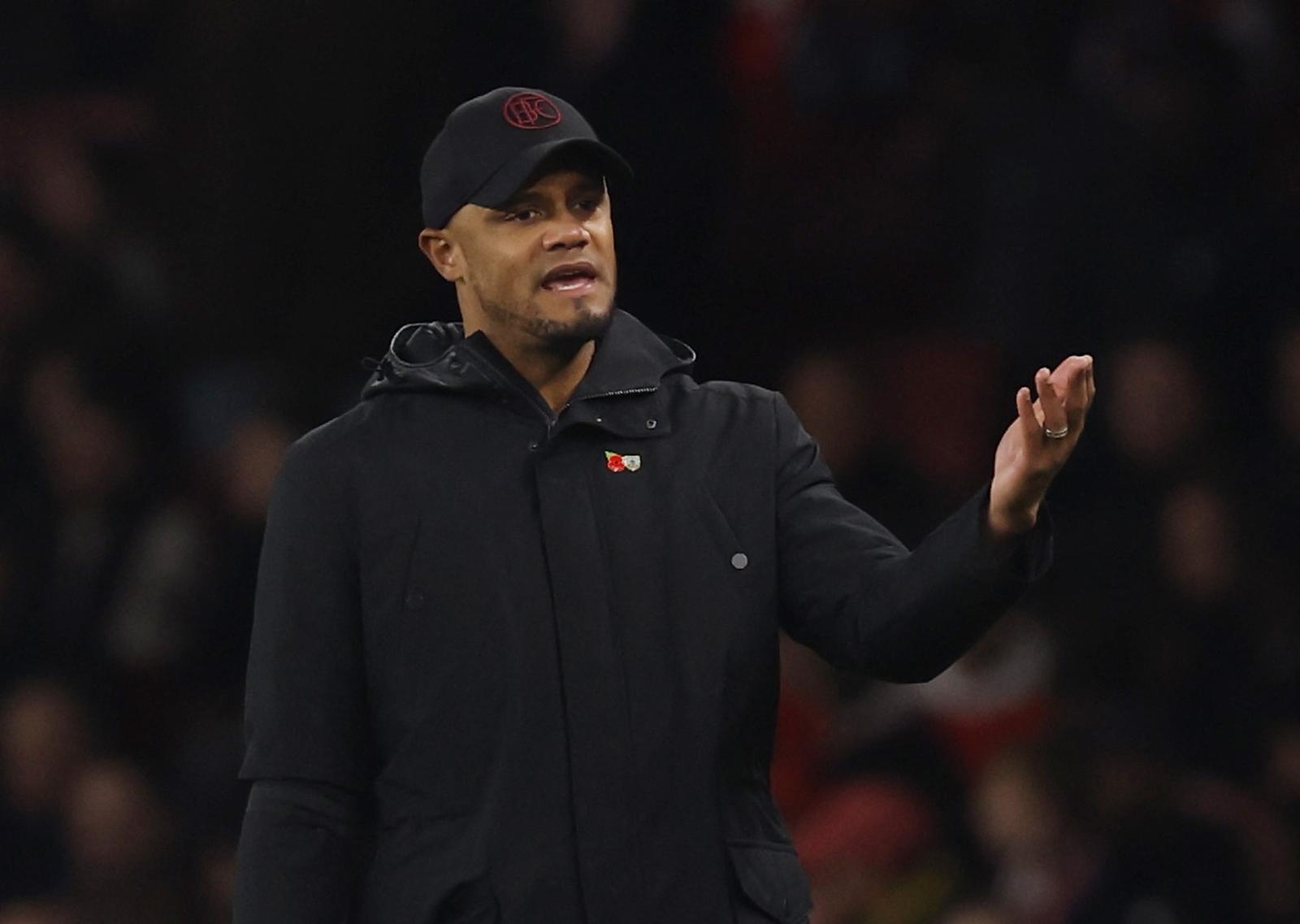 Soccer Football - Premier League - Arsenal v Burnley - Emirates Stadium, London, Britain - November 11, 2023 Burnley manager Vincent Kompany reacts Action Images via Reuters/Andrew Couldridge NO USE WITH UNAUTHORIZED AUDIO, VIDEO, DATA, FIXTURE LISTS, CLUB/LEAGUE LOGOS OR 'LIVE' SERVICES. ONLINE IN-MATCH USE LIMITED TO 45 IMAGES, NO VIDEO EMULATION. NO USE IN BETTING, GAMES OR SINGLE CLUB/LEAGUE/PLAYER PUBLICATIONS. Photo: Andrew Couldridge/REUTERS