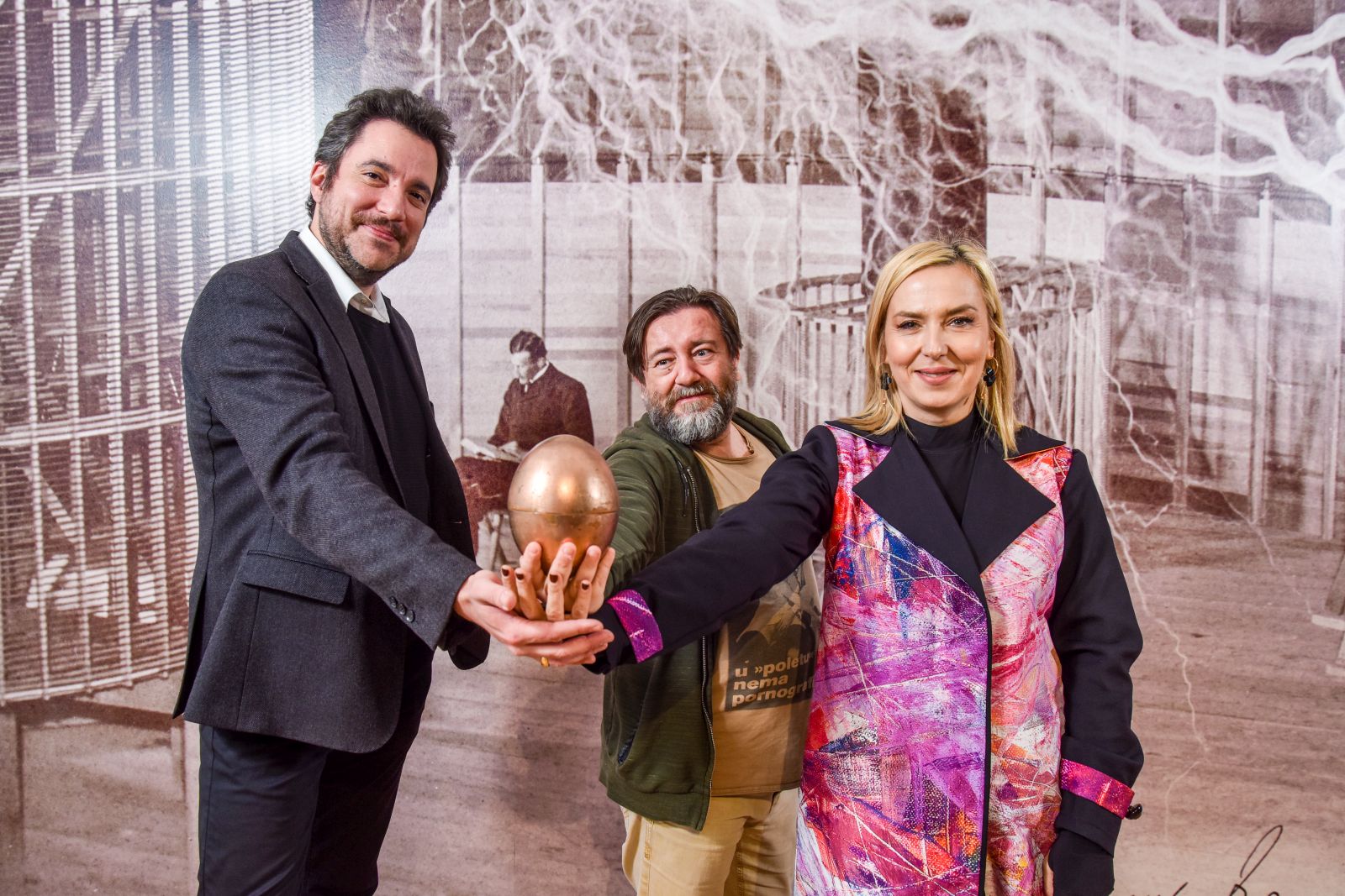 17.11.2023., Zagreb - Filip Fak, Mario Kovac i Petra Radin, autori koncerta sa Teslinom zavojnicom. 

Photo Sasa ZinajaNFoto
