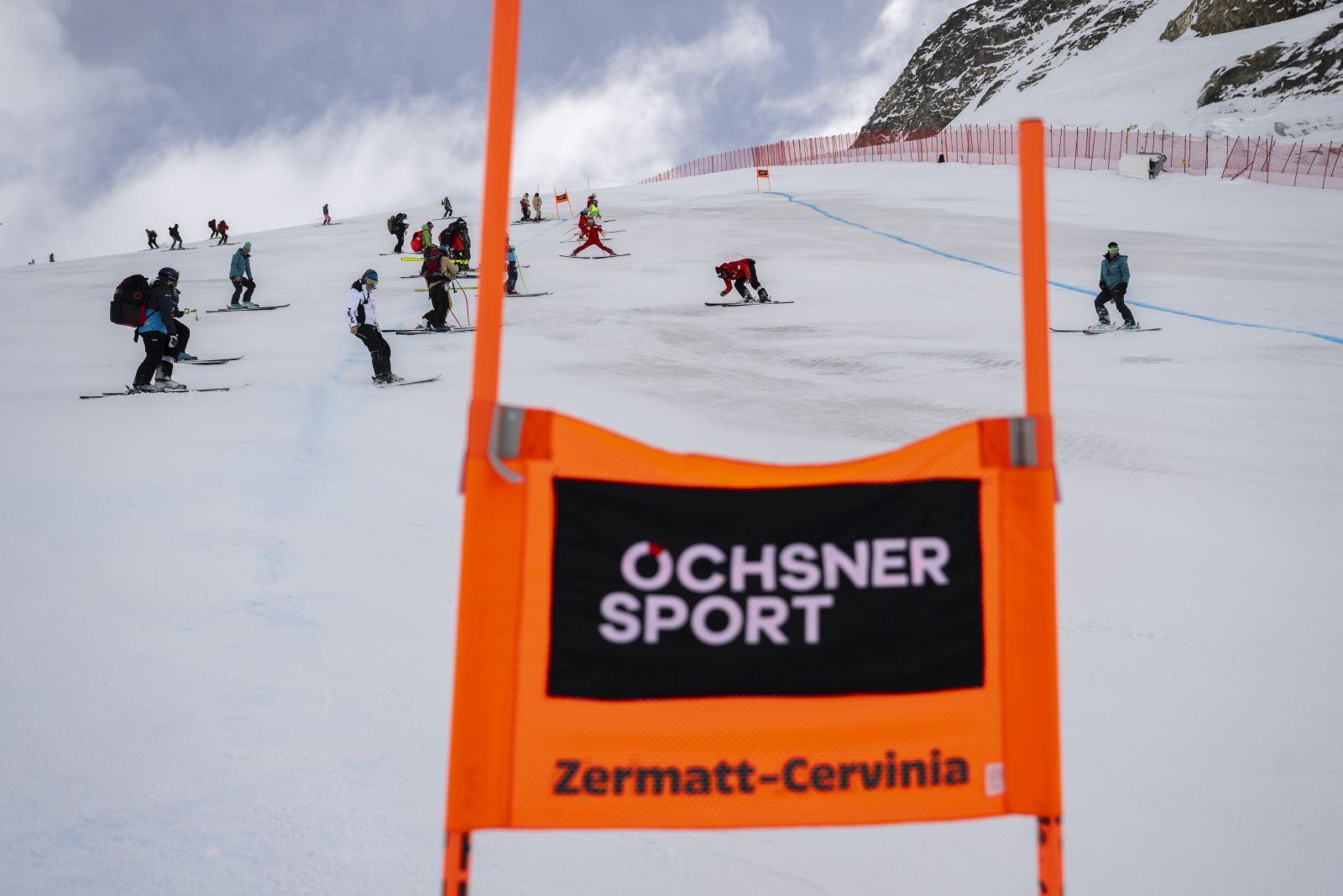 epa10984086 Coaches during inspection prior the women's downhill race on the new ski course "Gran Becca" at the Alpine Skiing FIS Ski World Cup Zermatt-Cervinia, in Cervinia, Italy, 19 November 2023.  EPA/JEAN-CHRISTOPHE BOTT