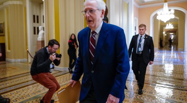 epa10998261 Senate Minority Leader Mitch McConnell walks to the Senate floor to deliver remarks in the US Capitol in Washington, DC, USA, 27 November 2023. Senate Majority Leader Chuck Schumer has said the Senate has a list of urgent work to complete before years end including national security supplemental funding, the National Defense Authorization Act, and confront the blockade in the Senate of military promotions.  EPA/SHAWN THEW