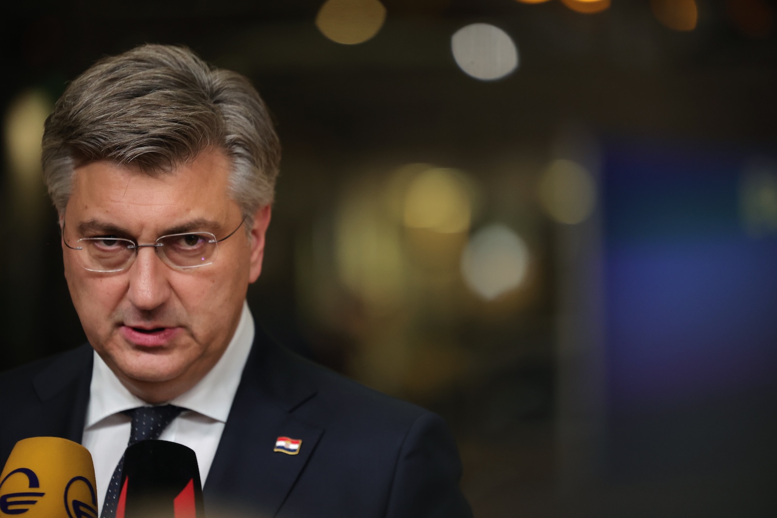epa11027068 Croatian Prime Minister Andrej Plenkovic arrives at the EU-Western Balkans Summit in Brussels, Belgium, 13 December 2023. EU and Western Balkans leaders are meeting in Brussels to discuss strengthening regional cooperation and partnerships, as well as pursuing economic convergence with the EU.  EPA/Olivier Matthys