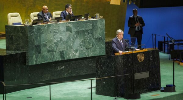 epa11031174 Secretary General of the United Nations, Antonio Guterres, speaks during the 75th anniversary of the Universal Declaration of Human Rights and Human Rights Prize award ceremony at the United Nations Headquarters in New York, New York, USA, 15 December 2023. The Universal Declaration of Human Rights was proclaimed by the United Nations General Assembly on 10 December 1948 in Paris.  EPA/SARAH YENESEL