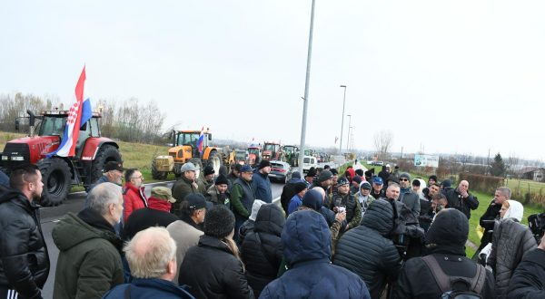 02.12.2023., Kutina - Prosvjed uzgajivaca svinja s nekoliko okupljenih traktora. Na prosvjedu odrzana je i konferencija za medije. Photo: Nikola Cutuk/PIXSELL