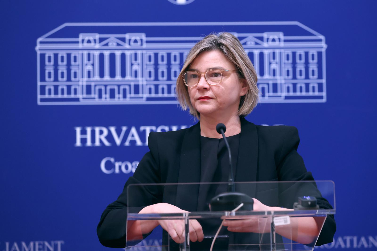 07.12.2023., Zagreb - Na konferenciji za medije odrzanoj u Saboru o aktualnim temama govorila je  Sandra Bencic.
 Photo: Patrik Macek/PIXSELL
