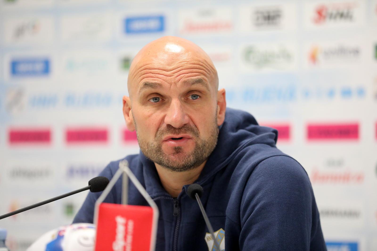 08.12.2023., Rijeka - Konferencija za novinare u press centru stadiona na Rujevici. Trener HNK Rijeke Zeljko Sopic i igrac Marijan Cabraja. Photo: Goran Kovacic/PIXSELL