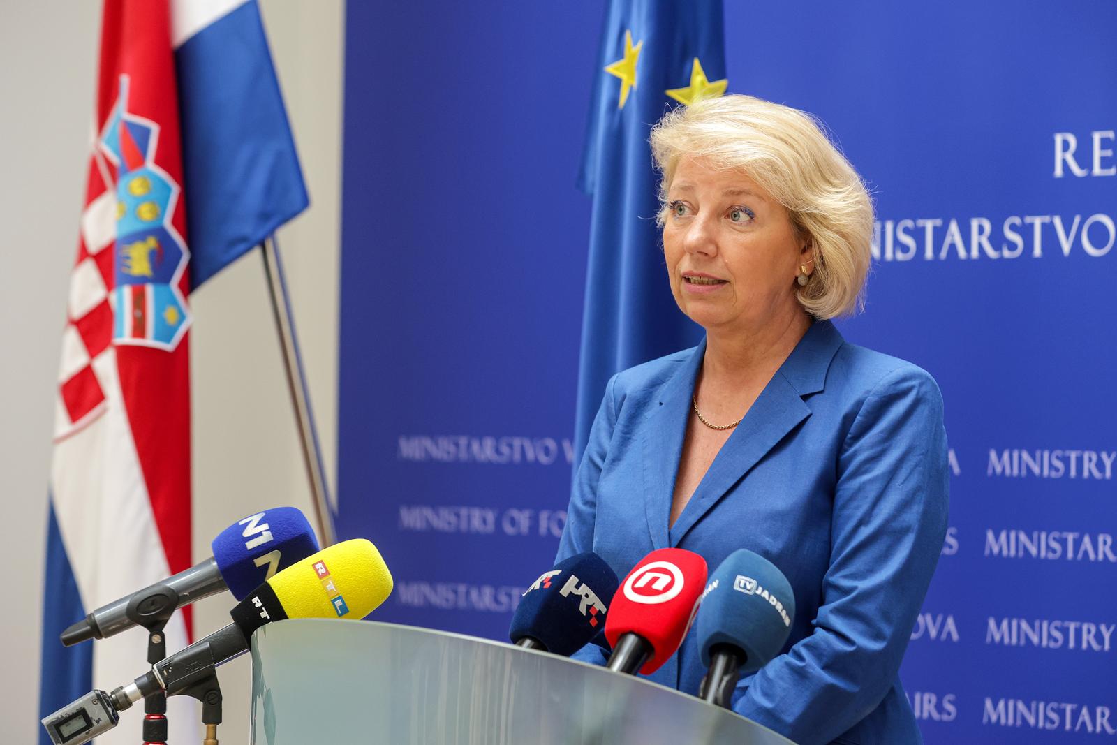 10.10.2023., Zagreb - Izjava za medije drzavne tajnice u ministarstvu vanjskih i europskih poslova Andreje Metelko Zgombic o povratku hrvatskih drzavljana iz Izraela. Photo: Luka stanzl/PIXSELL