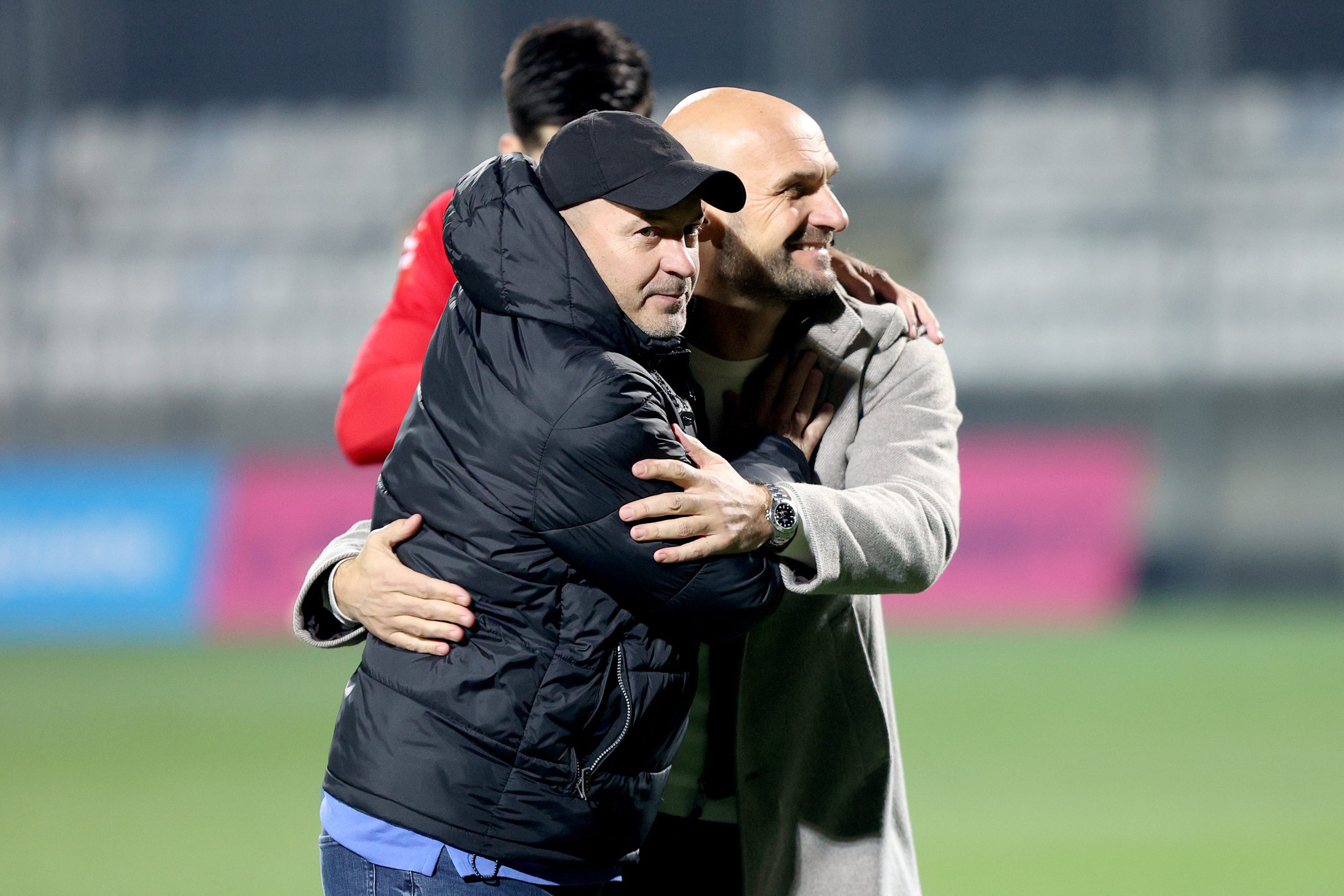 10.12.2023., Rijeka, stadion Rujevica  - SuperSport HNL, 18. kolo, HNK Rijeka - NK Slaven Belupo. Trener Rijeke, Zeljko Sopic, trener Slaven Belupa Roy Ferencina. Photo: Nel Pavletic/PIXSELL