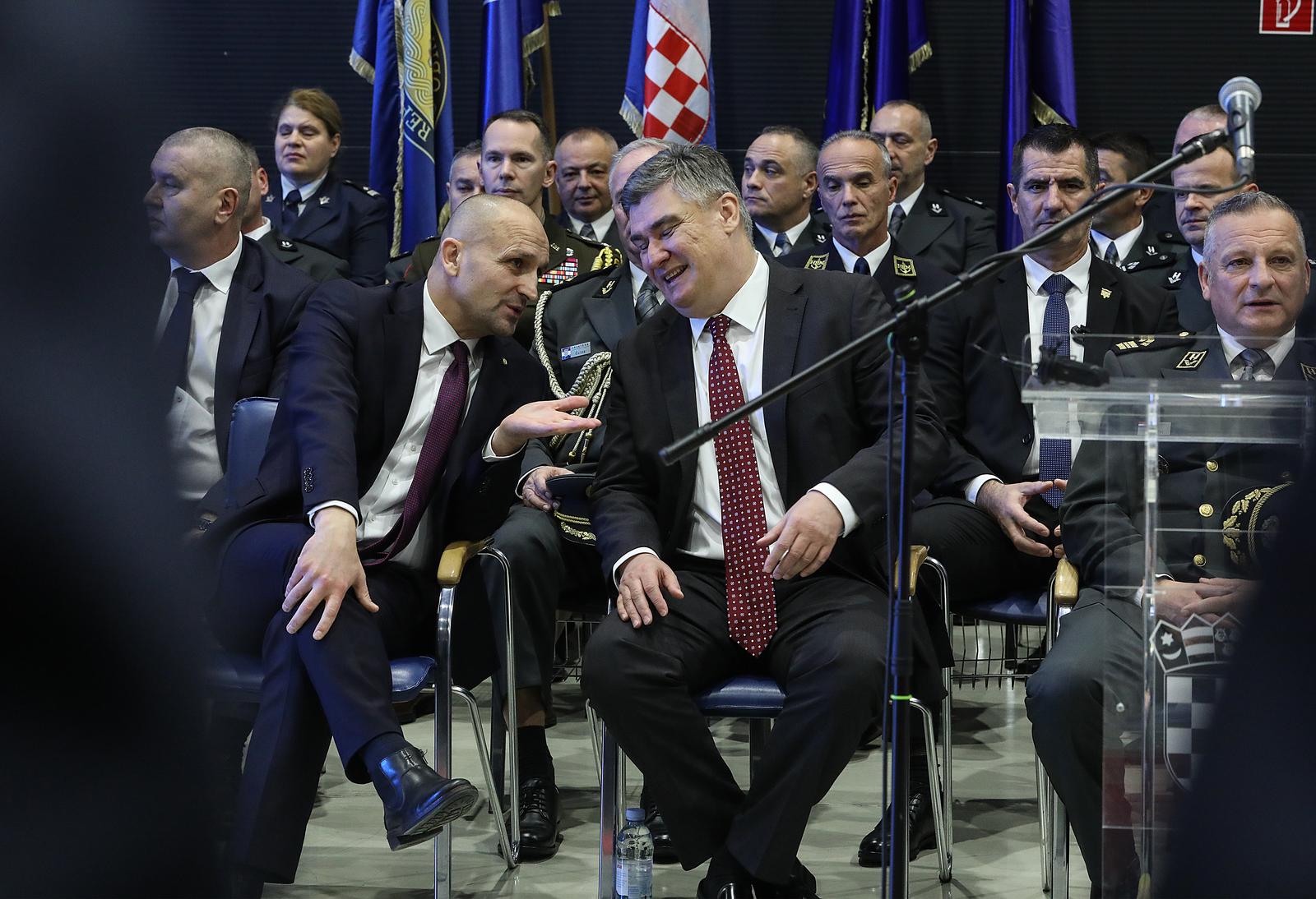 12.12.2023.,Zagreb, Pleso, vojarna Pukovnik Marko Živkovic. Predsjednik Republike i vrhovni zapovjednik Oruzanih snaga Republike Hrvatske Zoran Milanovic,te ministar Obrane RH Ivan Anusic sudjelovali  na proslavi 32. obljetnice osnutka Hrvatskoga ratnog zrakoplovstva, kojom prilikom su dodjeljena odlikovanja i priznanja, djelatnicima RZ a
  Photo: Robert Anic/PIXSELL