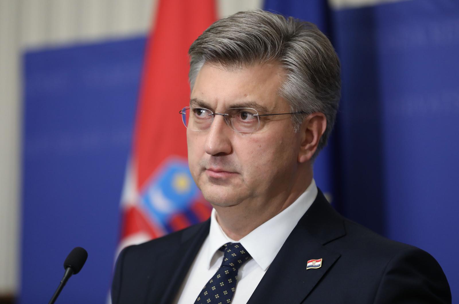 12.12.2023., Zagreb - Predsjednik Vlade RH Andrej Plenkovic odrzao je konferenciju za medije u Banskim dvorima na kojoj je govorio o smjeni ministra gospodarstva i odrzivog razvoja Davora Filipovica i njegova zamjenika Jurice Lovrincevica. Photo: Jurica Galoic/PIXSELL