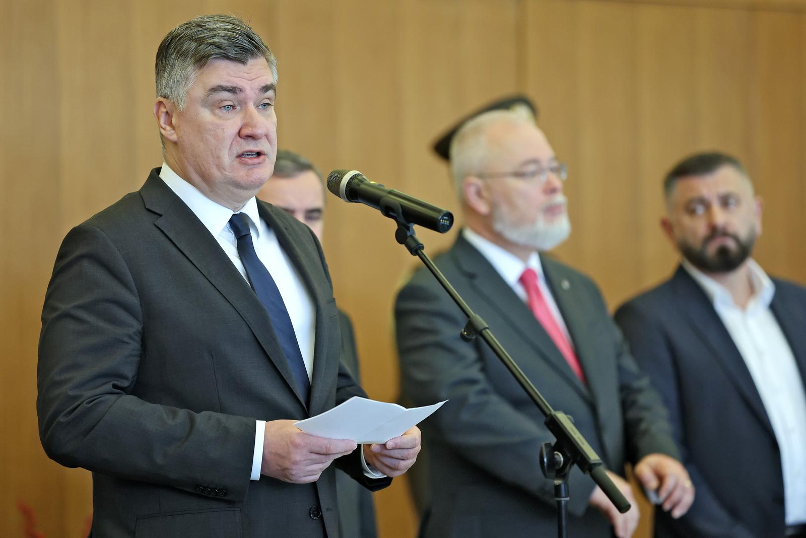 14.12.2023., Zagreb - Ured predsjednika Republike. Predsjednik Republike i vrhovni zapovjednik Oruzanih snaga Republike Hrvatske Zoran Milanovic urucio je odlikovanja braniteljima Domovinskog rata na svecanom prijemu. Photo: Sanjin Strukic/PIXSELL