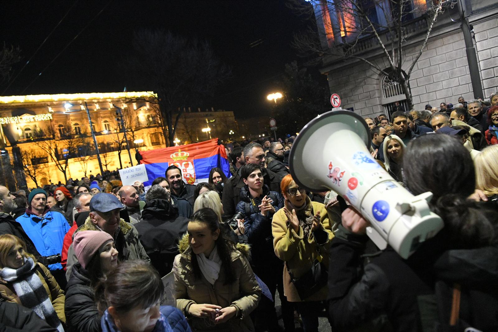 19, December, 2023, Belgrade - In front of the headquarters of the Republic Election Commission in Kralja Milan Street, a second day protest organized by the coalition "Serbia against violence" is underway due to the "stealing of the citizens' electoral will". . Photo: M. M./ATAImages.

19, decembar, 2023, Beograd - Ispred sedista Republicke izborne komisije u Ulici kralja Milana u toku je drugi dan protesta koji je organizovala koalicija "Srbija protiv nasilja" zbog "kradje izborne volje gradjana". . . Photo: M. M./ATAImages. Photo: M. M./ATAImages/PIXSELL