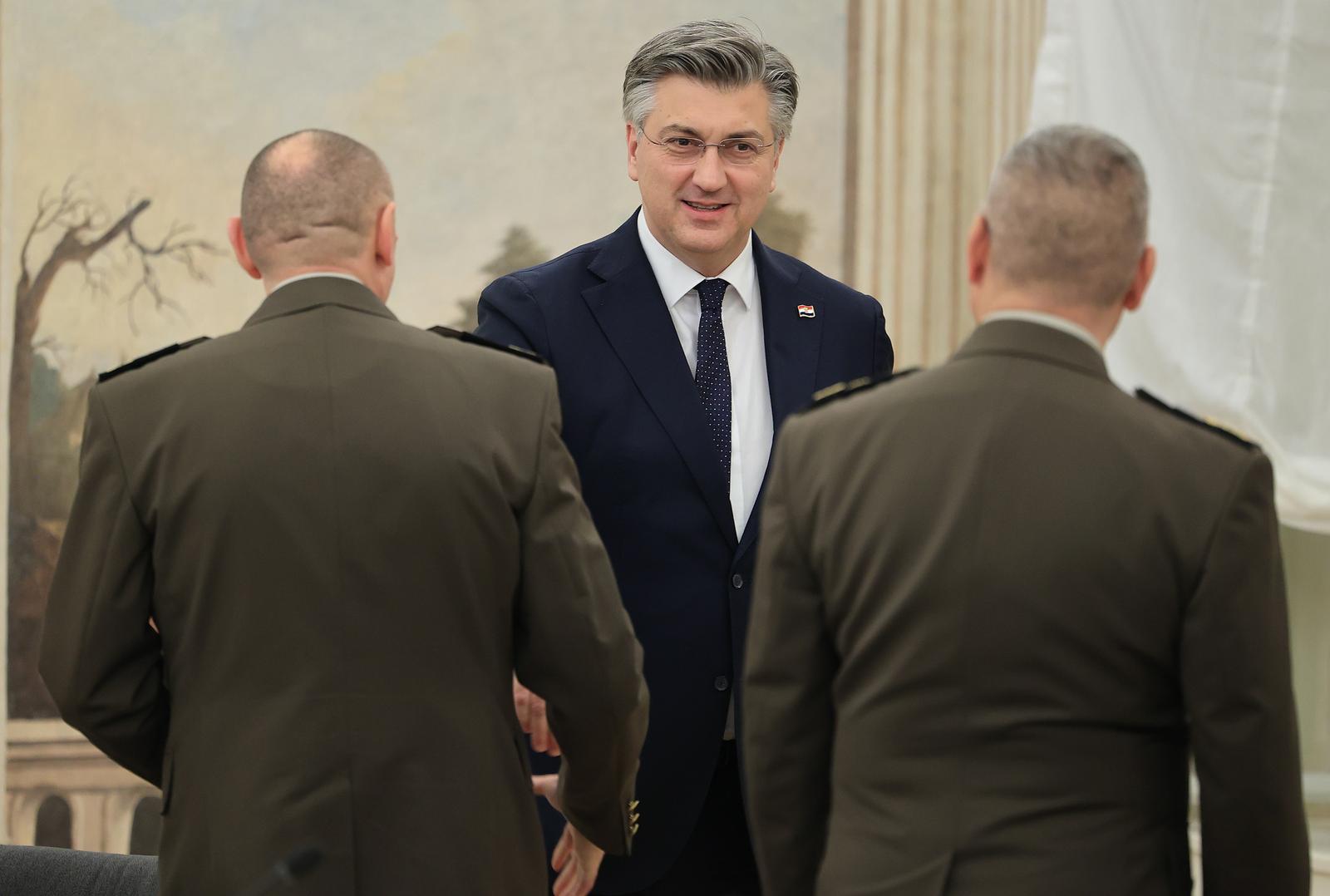 20.12.2023., Banski dvori, Zagreb - Predsjednik Vlade Andrej Plenkovic sastao se s predstavnicima Ministarstva obrane i Oruzanih snaga Republike Hrvatske. Photo: Marko Prpic/PIXSELL