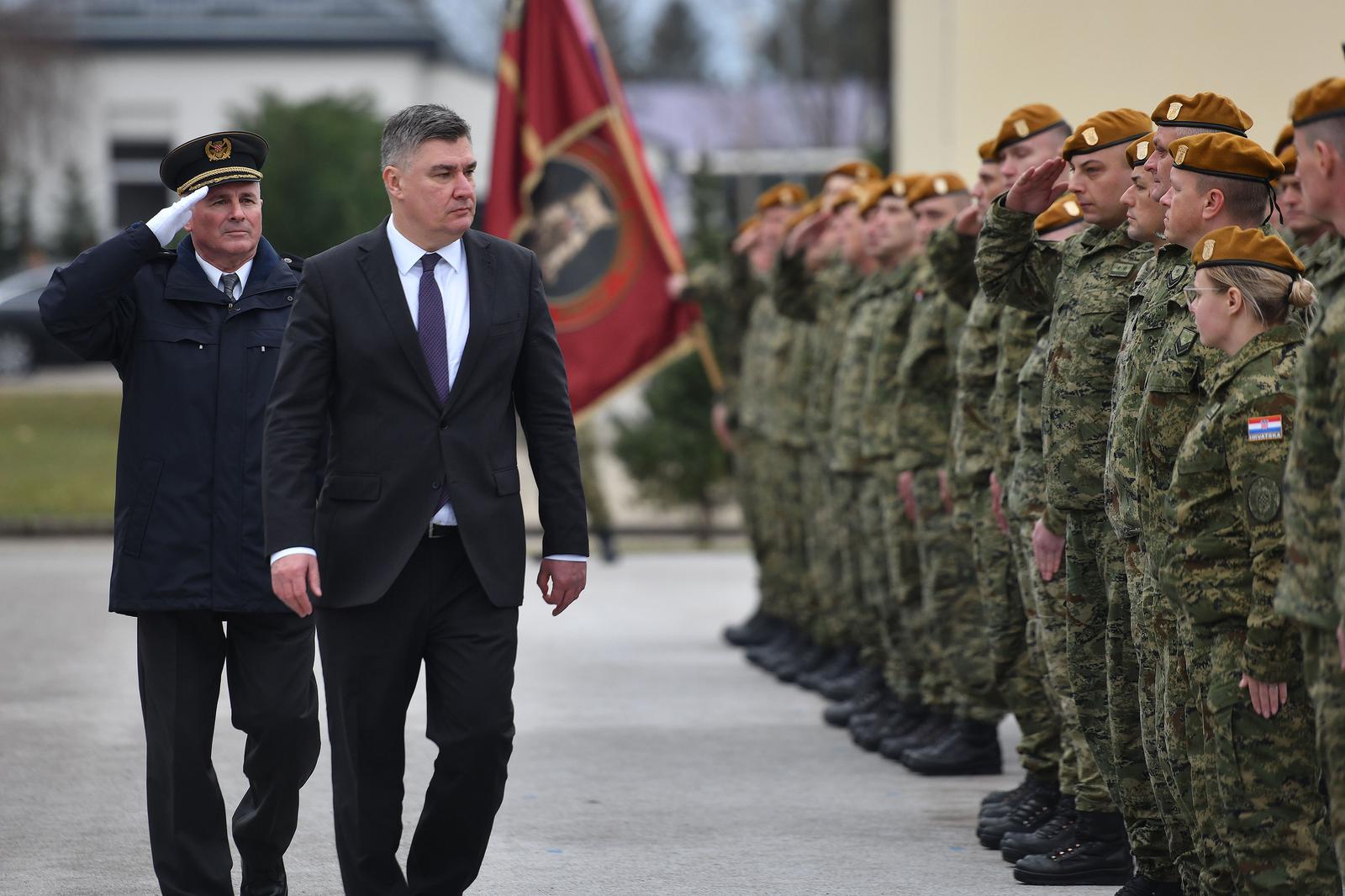 22.12.29023., Varazdin - Predsjednik Republike i vrhovni zapovjednik Oruzanih snaga Republike Hrvatske sudjelovao je na obiljezavanju dana 2. oklopno-mehanizirane bojne "Pume" i 31. obljetnice osnutka 7. Gardijske brigade "Puma". Tom je prilikom polozio vijenac i zapalio svijecu u spomen na poginule hrvatske branitelje u Kapelici sv. Jurja. Photo: Vjeran Zganec-Rogulja/PIXSELL