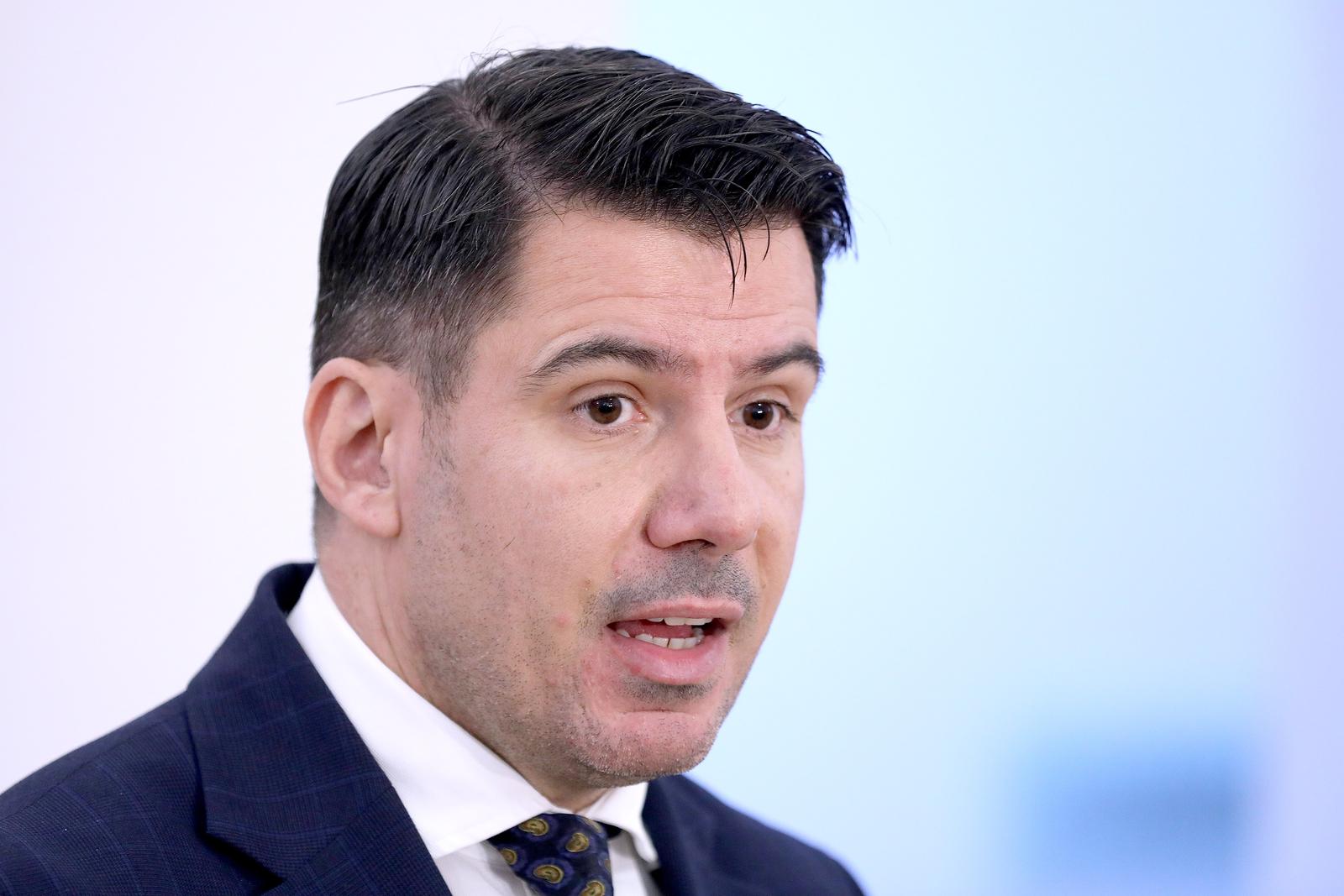24.11.2023., Zagreb - Na konferenciji za medije odrzanoj u Saboru o prosvjedu seljaka, uhicenjima i nasilju u Dublinu govorio je Nikola Grmoja.
 Photo: Patrik Macek/PIXSELL