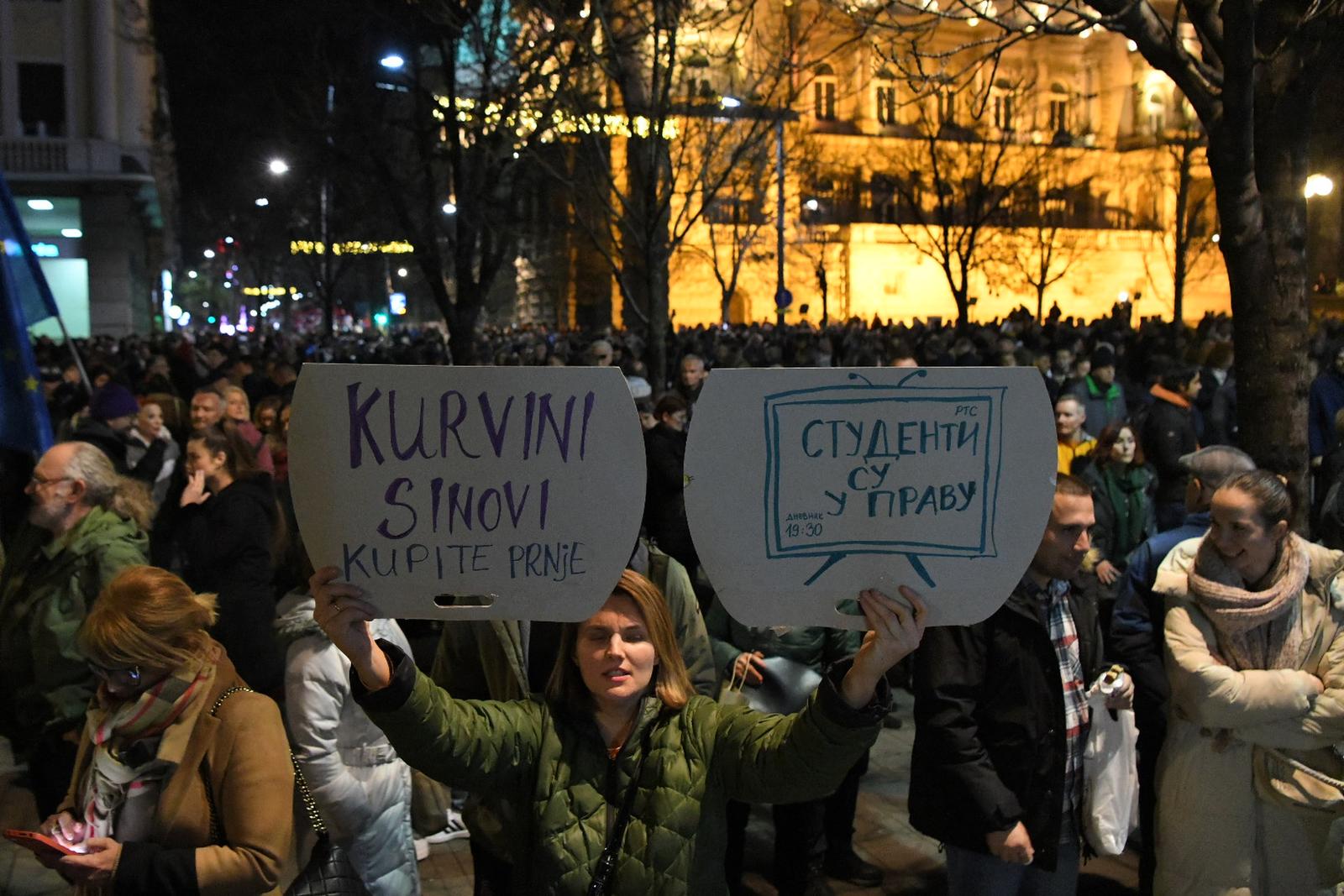24, December, 2023, Belgrade - The seventh protest organized by the "Serbia against violence" coalition was held in front of the seat of the Republican Election Commission due to the "stealing of the citizens' electoral will". . Photo: A. H./ATAImages.

24, decembar, 2023, Beograd - Ispred sedista Republicke izborne komisije odrzan je sedmi protest koji je organizovala koalicija "Srbija protiv nasilja" zbog "kradje izborne volje gradjana". . Photo: A. H./ATAImages. Photo: Milos Tesic/ATAImages/PIXSELL