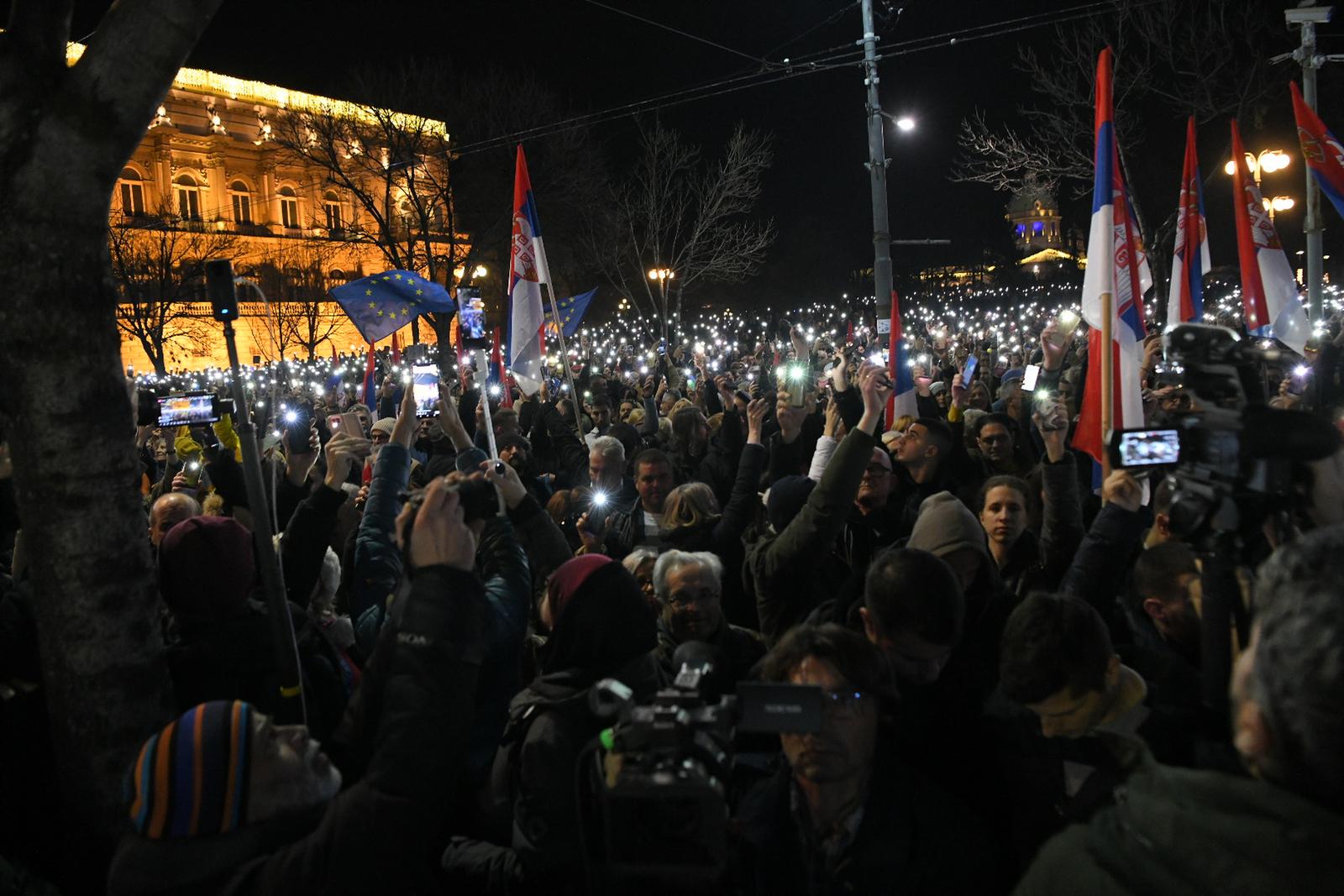24, December, 2023, Belgrade - The seventh protest organized by the "Serbia against violence" coalition was held in front of the seat of the Republican Election Commission due to the "stealing of the citizens' electoral will". . Photo: A. H./ATAImages.

24, decembar, 2023, Beograd - Ispred sedista Republicke izborne komisije odrzan je sedmi protest koji je organizovala koalicija "Srbija protiv nasilja" zbog "kradje izborne volje gradjana". . Photo: A. H./ATAImages. Photo: Milos Tesic/ATAImages/PIXSELL