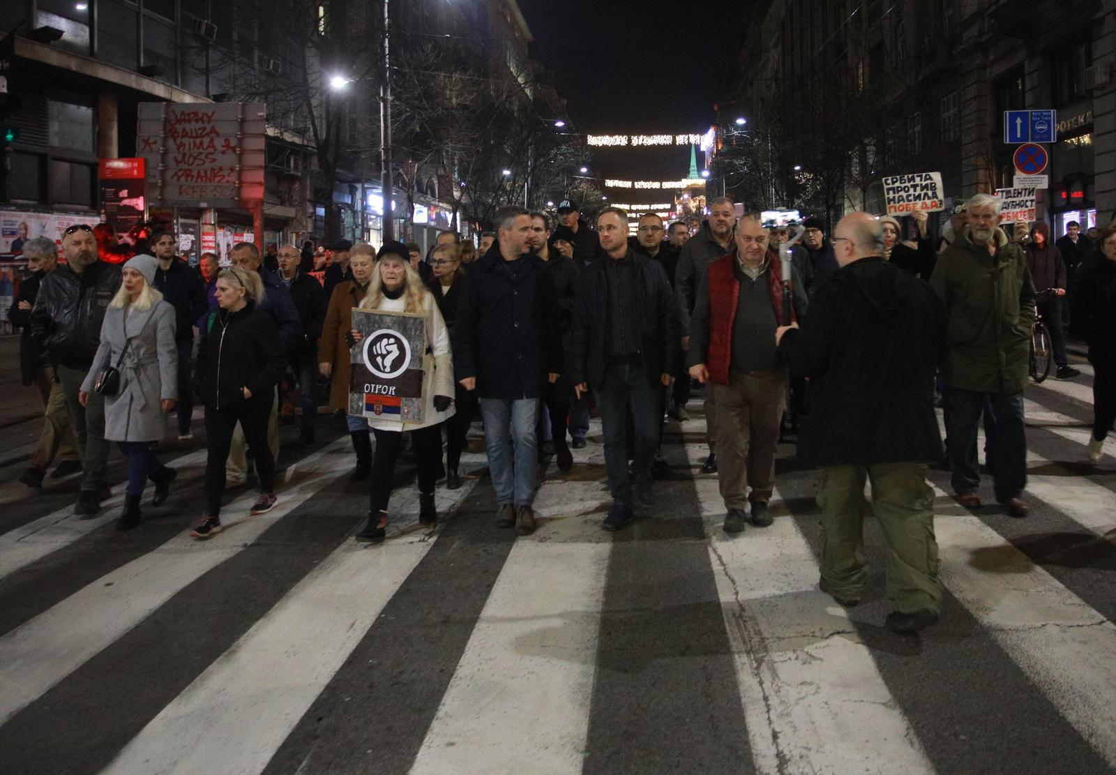 26, December, 2023, Belgrade -  Supporters of the coalition "Serbia against violence" gathered for the ninth time in front of the building of the Republic Election Commission. Vladimir Obradovic, Miroslav Aleksic, Srdjan Milivojevic.    

26, decembar, 2023, Beograd - Pristalice koalicije "Srbija protiv nasilja" okupile su deveti put ispred zgrade Republicke izborne komisije.     Photo: Milos Tesic/ATAImages/PIXSELL