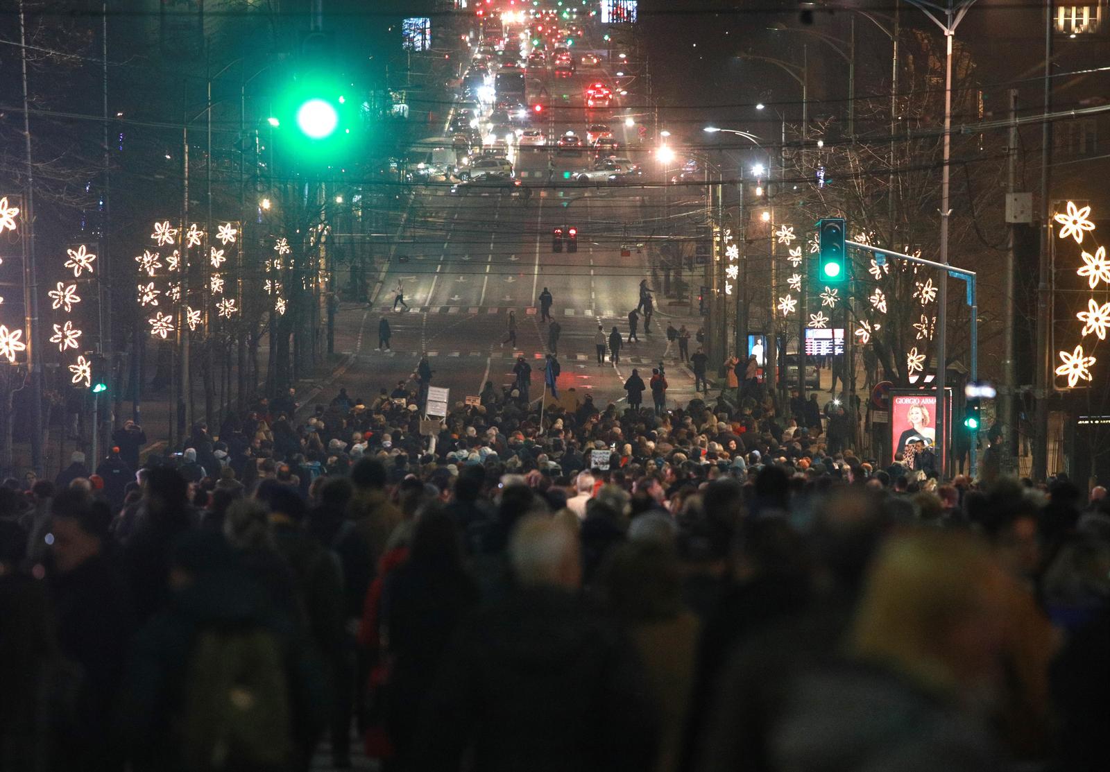 26, December, 2023, Belgrade -  Supporters of the coalition "Serbia against violence" gathered for the ninth time in front of the building of the Republic Election Commission.    

26, decembar, 2023, Beograd - Pristalice koalicije "Srbija protiv nasilja" okupile su deveti put ispred zgrade Republicke izborne komisije.     Photo: Milos Tesic/ATAImages/PIXSELL