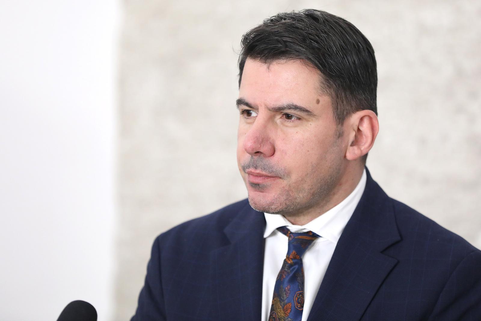 30.11.2023., Zagreb - Na konferenciji za medije odrzanoj u Saboru o preuzimanju Fortenove i drugim  aktualnim temama unutarnje politike govorio je Nikola Grmoja.
 Photo: Patrik Macek/PIXSELL