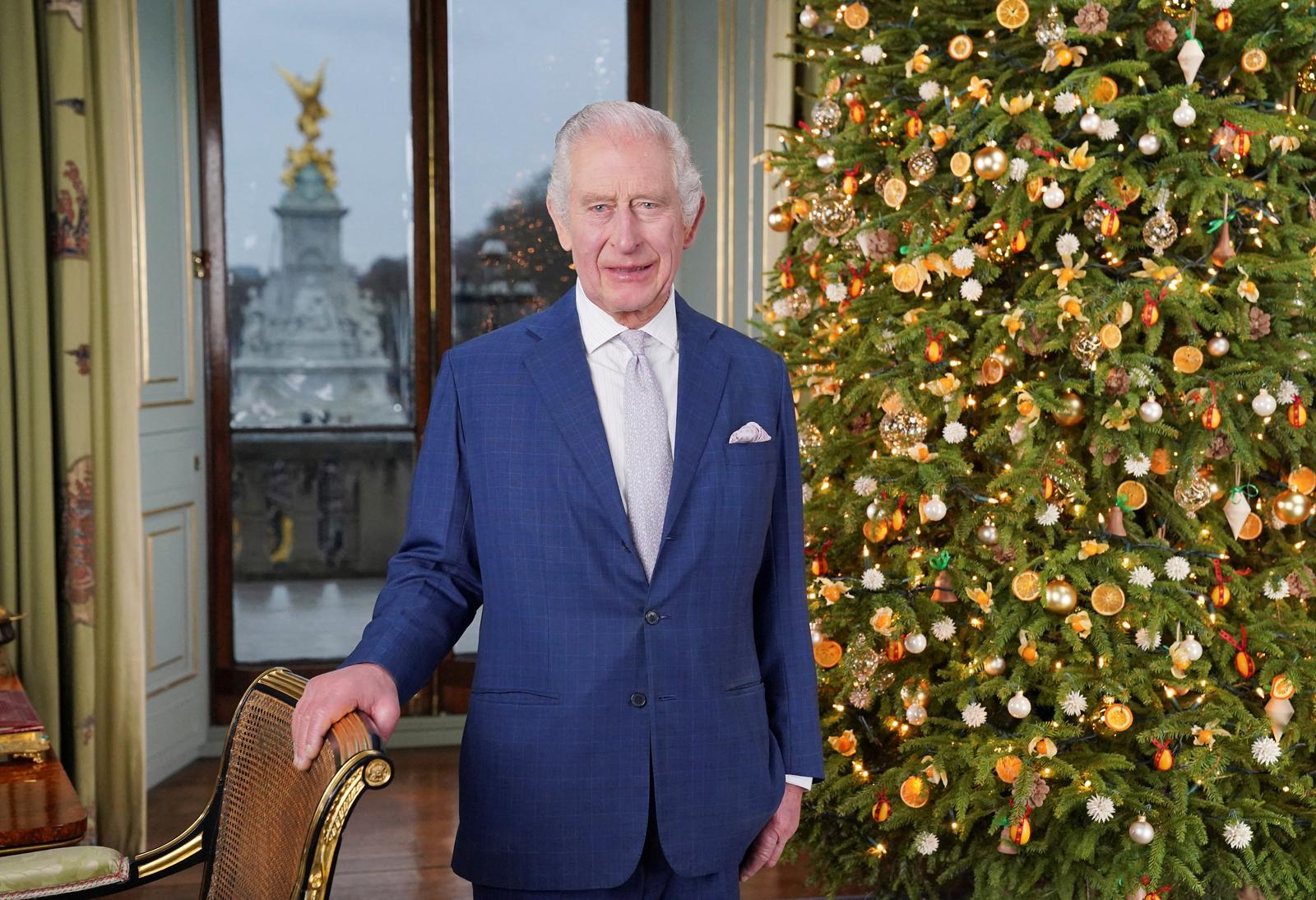 Britain's King Charles poses for a photo during the recording of his Christmas message at Buckingham Palace, in London, Britain December 7, 2023. Jonathan Brady/Pool via REUTERS Photo: POOL/REUTERS