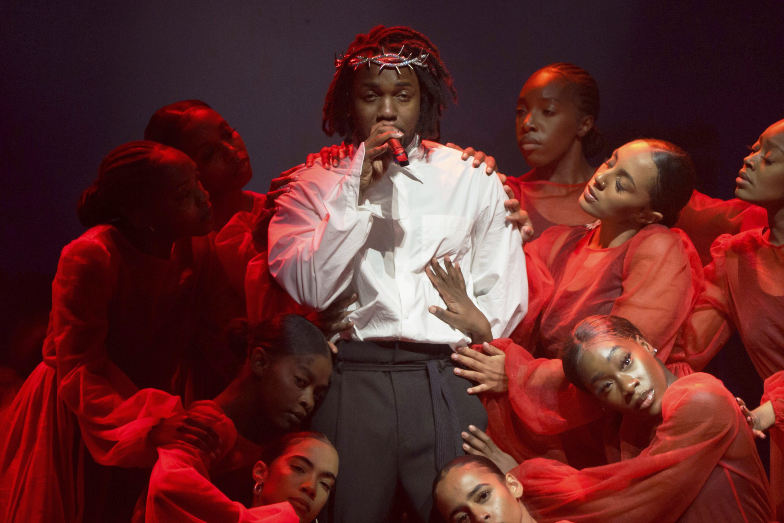 FILE - Kendrick Lamar performs at the Glastonbury Festival in Worthy Farm, Somerset, England, on June 26, 2022. Lamar, Foo Fighters and ODESZA will headline the Bonnaroo Music and Arts Festival in June 2023 in Tennessee. The Pulitzer Prize-winning rapper last headlined Bonnaroo in 2015 and released his new album “Mr. Morale & The Big Steppers” last year. (AP Photo/Scott Garfitt, File)