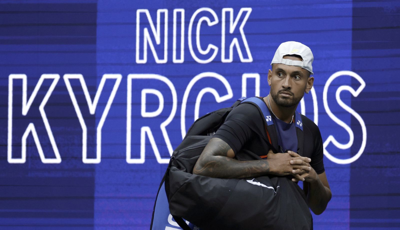 Nick Kyrgios, of Australia, arrives to play Daniil Medvedev, of Russia, during the fourth round of the U.S. Open tennis championships, Sunday, Sept. 4, 2022, in New York. Kyrgios pulled out of the U.S. Open on Thursday, Aug. 10, 2023, meaning he will have missed all four Grand Slam tournaments the year after reaching his first major final. (AP Photo/Adam Hunger, File)