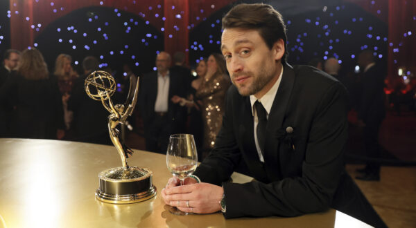 EXCLUSIVE Kieran Culkin, winner of outstanding lead actor in a drama series for "Succession" at the 75th Emmy Awards Governors Gala Winners Circle on Monday, Jan. 15, 2024 at the LA Convention Center in Los Angeles. (Photo by Danny Moloshok/Invision for the Television Academy/AP Images)