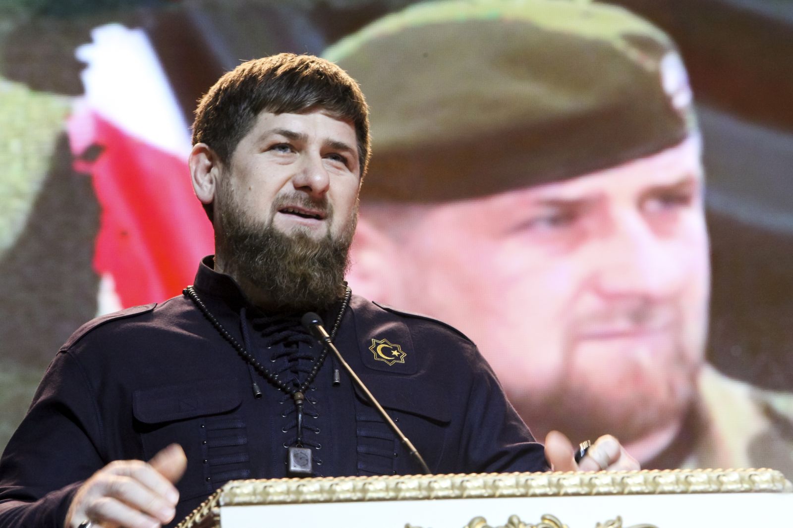 FILE - In this file photo taken on Saturday, Feb.  20, 2016, Chechen regional leader Ramzan Kadyrov speaks as he attends celebrations marking Defenders of the Fatherland Day in Chechnya's provincial capital Grozny, Russia, Saturday, Feb. 20, 2016. Russian opposition activist Ilya Yashin said Tuesday he had no doubt that Chechen leader Ramzan Kadyrov was behind the killing of Russian opposition leader Boris Nemtsov, who was shot dead on Feb. 27 2015 just outside the Kremlin. (AP Photo/Musa Sadulayev, FILE)
