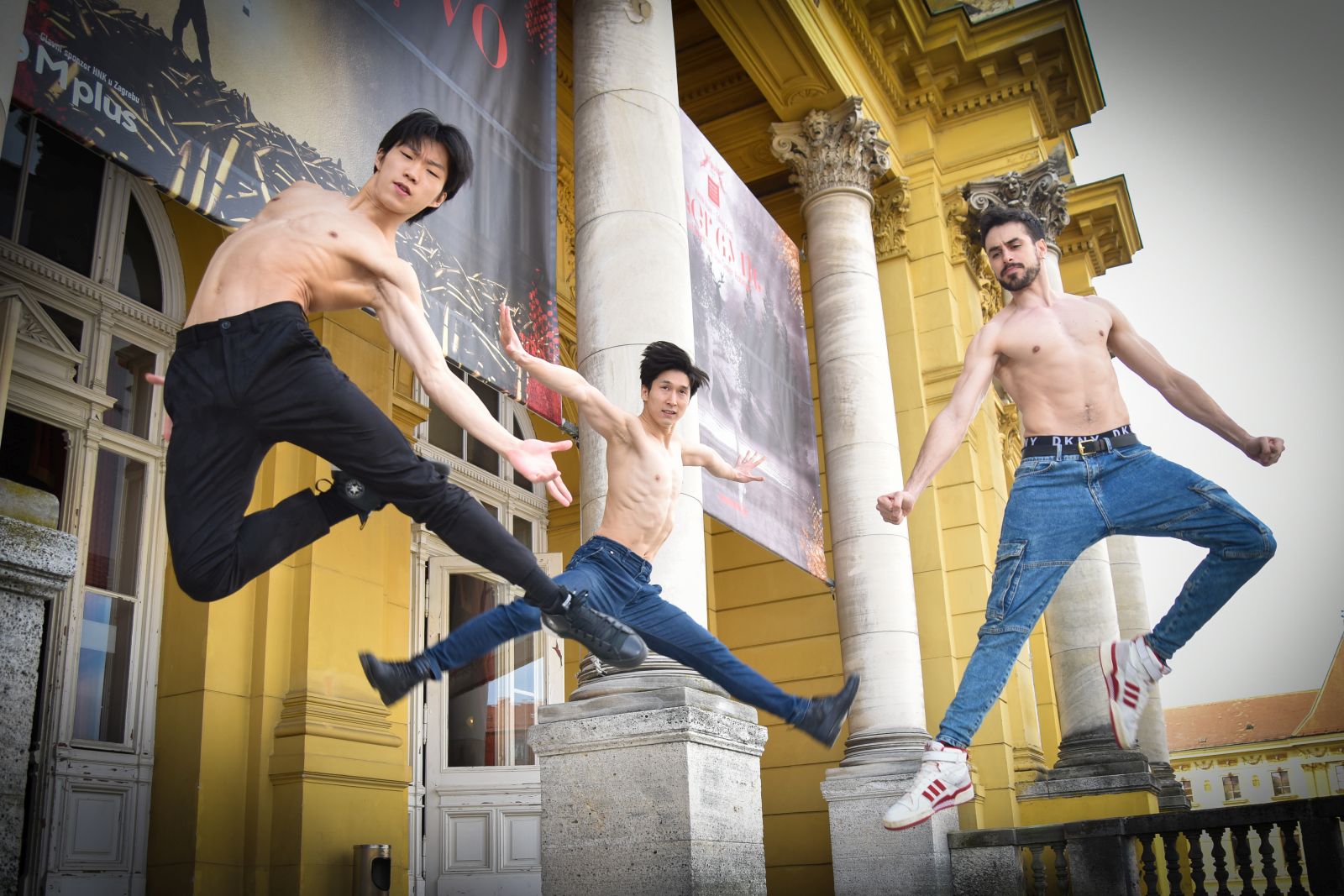 24.03.2023., Zagreb - Takuya Sumimoto, Yuho Yoshioka i Guilherme Gameiro Alves, baletani zagrebackog HNK. 

Photo Sasa ZinajaNFoto
