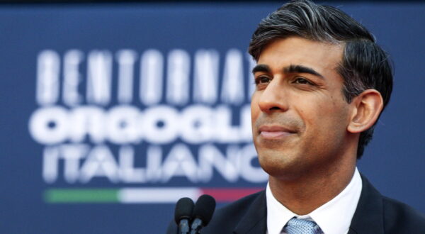 epa11032544 British Prime Minister Rishi Sunak speaks during the Atreju 2023 political festival in the gardens of Castel Sant'Angelo in Rome, Italy, 16 December 2023. The Atreju political festival in Rome was organized by Italian Prime Minister Meloni and her right-wing party, Brothers of Italy. The theme of this year's edition is 'Welcome Back Italian Pride' (Bentornato orgoglio italiano).  EPA/ANGELO CARCONI