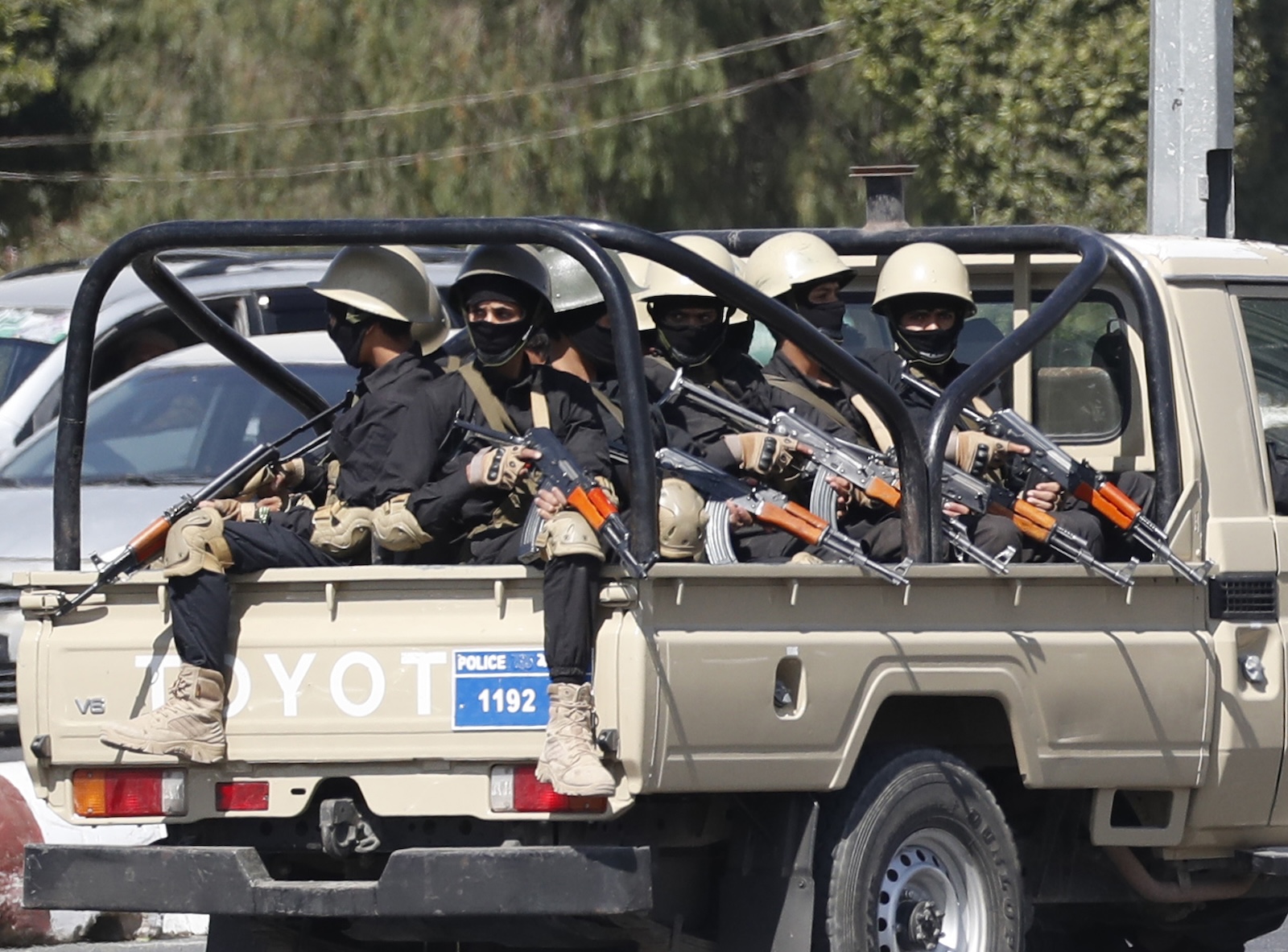 epa11049589 Houthi troopers riding a truck patrol at a street in Sana'a, Yemen, 30 December 2023. Yemen's Houthis have issued a warning to the US, cautioning against any potential military escalation on Yemen amid their commitment to continue targeting Israel-related commercial ships in the Red Sea and the Bab al-Mandab Strait, according to a statement by the Houthi military spokesperson, Yahya Sarea. The US Department of Defense announced on 18 December a multinational operation to safeguard trade and to protect ships in the Red Sea amid the recent escalation in Houthi attacks originating from Yemen. These attacks in recent weeks have prompted major shipping companies to reroute their operations and raised concerns of prolonged disruptions to global trade. Houthis vowed to attack Israeli-bound ships and prevent them from navigating in the Red Sea and the Bab al-Mandab Strait in retaliation for Israel's airstrikes on the Gaza Strip, according to Sarea.  EPA/YAHYA ARHAB