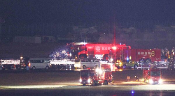 epa11053443 Firefighters work to extinguish a fire on a Japan Airline (JAL) passenger plane on the tarmac at Haneda Airport in Tokyo, Japan, 02 January 2024, after its landing. The JAL airplane reportedly collided with a Japan Coast Guard plane as it landed. All 379 people on the JAL plane, including 367 passengers and 12 crew members, have been safely evacuated, according to JAL. According to the Metropolitan Police Department, five of the six crew on board the Japan Coast Guard aircraft, excluding the captain, were confirmed dead. The coast guard aircraft was due to deliver aid to areas hit by the earthquake.  EPA/JIJI PRESS JAPAN OUT EDITORIAL USE ONLY/