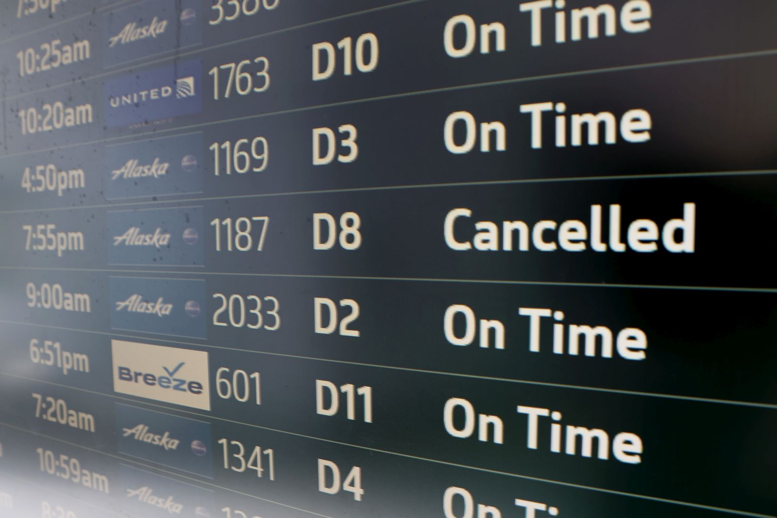epa11065189 A cancelled Alaska Airlines flight as shown on an Arrivals and Departure display at the San Francisco International Airport (SFO) in San Francisco, California, USA, 08 January 2024. United Airlines reported finding loose bolts on Boeing 737-9 Maxs door panel that failed on the an Alaska Flight on 05 January. The FAA on 06 January grounded all Boeing's 737-9 MAX jetliners, causing cancellations and delays at US airports after one plane suffered a fuselage blowout on an Alaska Airlines flight from Portland, Oregon, to Ontario, California.  EPA/JOHN G. MABANGLO