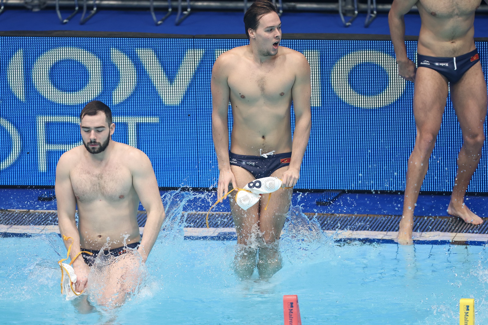 Zagreb, 10.01.2024 - Utakmica osmine finala Europskog prvenstva u vaterpolu. Crna Gora - Njemačka. Na slici vaterpolisti Crne Gore.
foto HINA/ Damir SENČAR/ ds