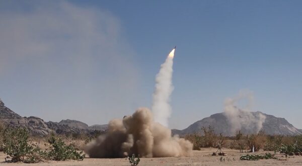 epa11074271 A handout photo made available by the Houthis Media Center on 13 January 2024 shows a projectile being launched during a military exercise near the Yemen-Saudi Arabia border at Al-Baqaa area in the northern province of Saada, Yemen, 11 January 2024. The Houthi-run al-Masirah TV has reported that new airstrikes were carried out on 13 January 2024 on a Houthi military site in Sana'a, a day after the United States and Britain carried out military strikes on several Houthis-controlled sites in Yemen in response to recent Houthis attacks on ships in the Red Sea. The US Department of Defense in December 2023 announced a multinational operation to safeguard trade and to protect ships in the Red Sea amid the recent escalation in Houthi attacks. Houthis vowed to attack Israeli-bound ships and prevent them from navigating in the Red Sea and the Bab al-Mandab Strait in retaliation for Israel's airstrikes on the Gaza Strip.  EPA/HOUTHIS MEDIA CENTER HANDOUT -- BEST QUALITY AVAILABLE -- HANDOUT EDITORIAL USE ONLY/NO SALES HANDOUT EDITORIAL USE ONLY/NO SALES
