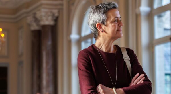 epa11098530 Executive Vice President of the European Commission for A Europe Fit for the Digital Age Margrethe Vestager arrives at a reception by Queen Mathilde and King Philippe of Belgium for the heads of European institutions based in Brussels and permanent representatives accredited to the European Union in the Royal Castle of Laeken in Brussels, Belgium, 23 January 2024. King Philippe delivered the annual New Year's speech.  EPA/OLIVIER MATTHYS