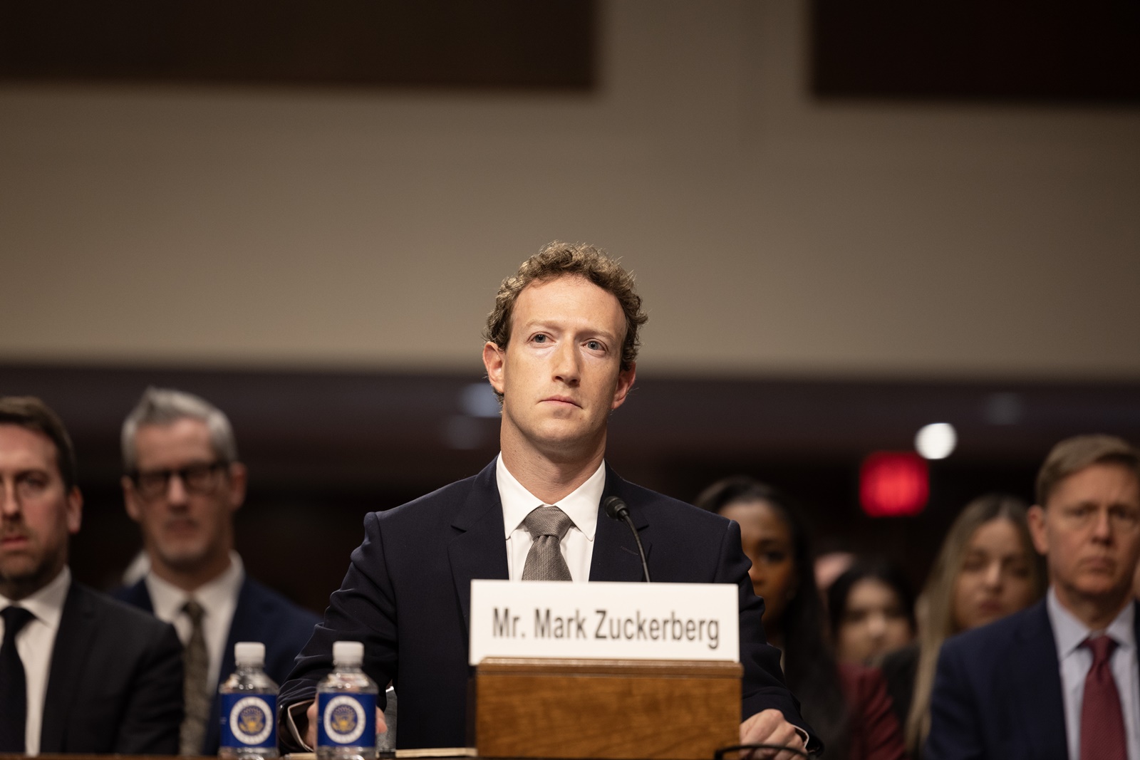 epa11116205 Meta CEO Mark Zuckerberg testifies before a Senate Judiciary Committee hearing on protecting children from sexual exploitation online in the Dirksen Senate Office Building in Washington, DC, USA, 31 January 2024. House lawmakers are finding rare bipartisan support for their Kids Online Safety Act, which seeks to fight online child sexual abuse.  EPA/TASOS KATOPODIS