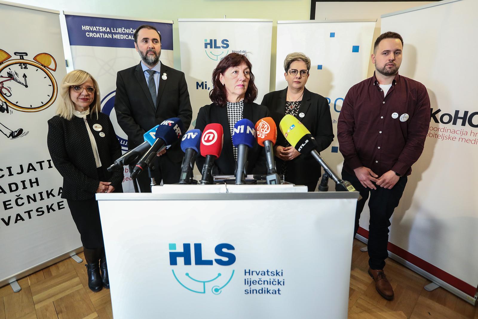 10.01.2024., Zagreb - UHrvatskoj lijecnickom domu odrzana konferencija za medije Krovnih Hrvatskih lijecnickih udruga. Medijima su se obratili, Renata Culinovic Caic, Kresimir Luetic, Natasa Ban Toskic, Marin Smilovic i Tea Mirosević Zubonja 
 Photo: Robert Anic/PIXSELL