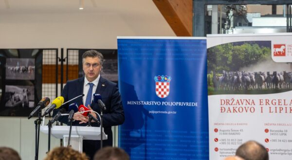 12.01.2024., Djakovo - Svecanost urucenja UNESCO-ove povelje - upis na nematerijalni popis svjetske bastine - Lipicanci, u Drzavnoj ergeli Djakovo. predsjednik Vlade RH Andrej Plenkovic Photo: Borna Jaksic/PIXSELL