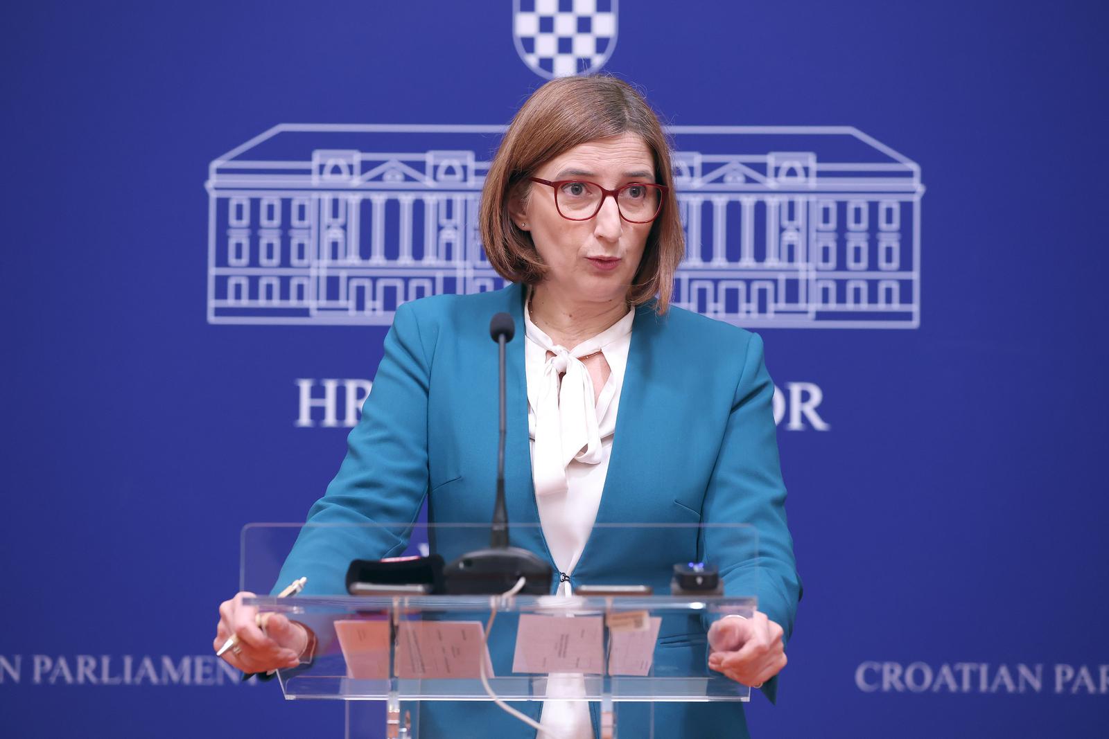 13.12.2023., Zagreb - Na konferenciji za medije  odrzanoj u Saboru o korupcijskom skandalu u Ministarstvu gospodarstva govorila je Marijana Puljak.
 Photo: Patrik Macek/PIXSELL