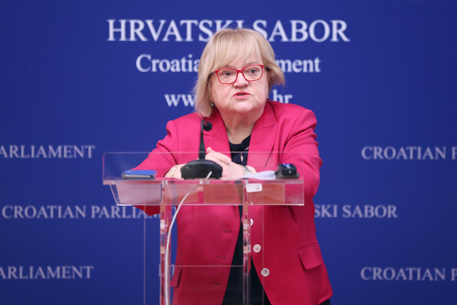 16.01.2024., Zagreb - Na konferenciji za medije odrzanoj u Saboru o izmjenama Kazenenog zakona govorila je Anka Mrak Taritas.
 Photo: Patrik Macek/PIXSELL