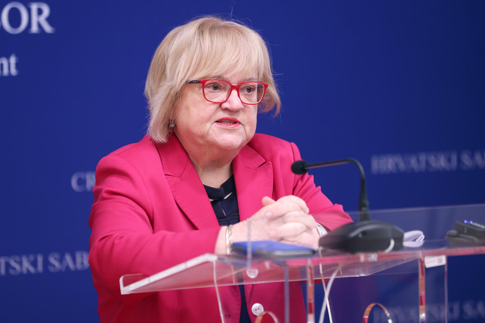 16.01.2024., Zagreb - Na konferenciji za medije odrzanoj u Saboru o izmjenama Kazenenog zakona govorila je Anka Mrak Taritas.
 Photo: Patrik Macek/PIXSELL